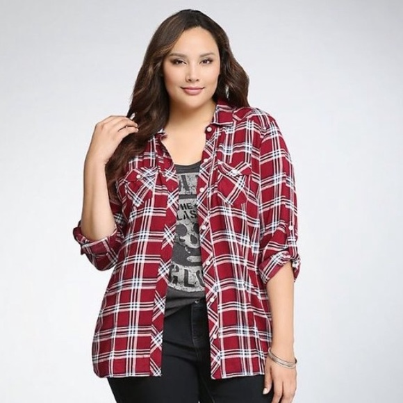 torrid Tops - Torrid Shirt Tartan Plaid Red White Blue 3X